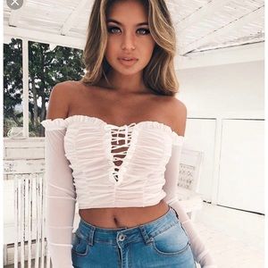 Baldwin White Mesh Bardot Top || TIGER MIST